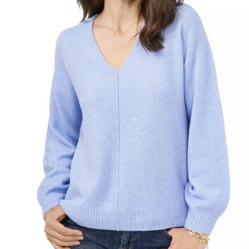 Vince Camuto Marine Blue Long Sleeve Lightweight Pull On V Neck Sweater Top.